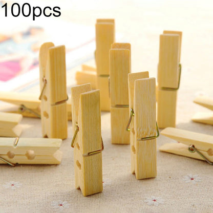 ELECTROPRIME 100pcs Multi-function Mini Bamboo Clothes Photo Paper Peg Clothespin Laundry Hanger Clip