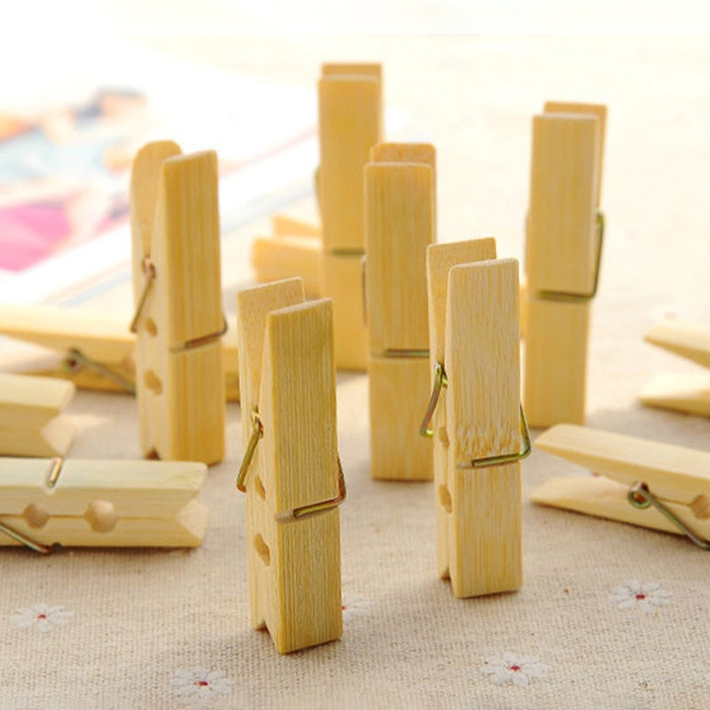 ELECTROPRIME 100pcs Multi-function Mini Bamboo Clothes Photo Paper Peg Clothespin Laundry Hanger Clip