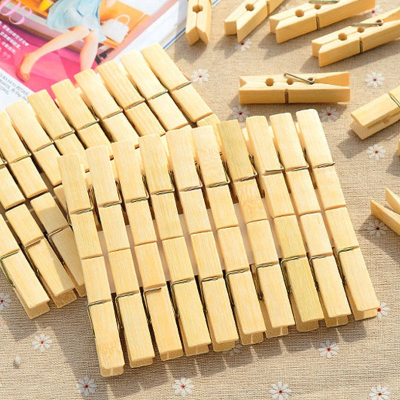 ELECTROPRIME 100pcs Multi-function Mini Bamboo Clothes Photo Paper Peg Clothespin Laundry Hanger Clip