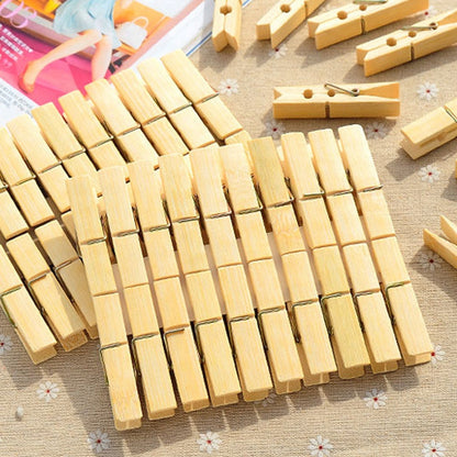 ELECTROPRIME 100pcs Multi-function Mini Bamboo Clothes Photo Paper Peg Clothespin Laundry Hanger Clip