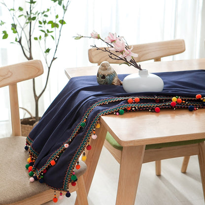 ELECTROPRIME New Fashion European Ethnic Style Colorful Ball Tassel Cotton Tablecloth, Size: 100x140cm