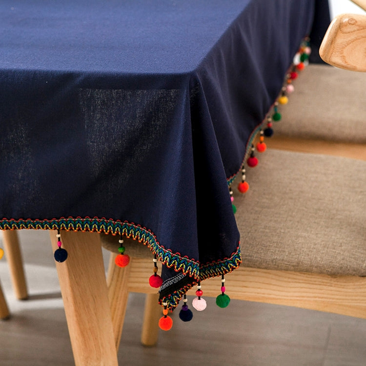 ELECTROPRIME New Fashion European Ethnic Style Colorful Ball Tassel Cotton Tablecloth, Size: 100x140cm