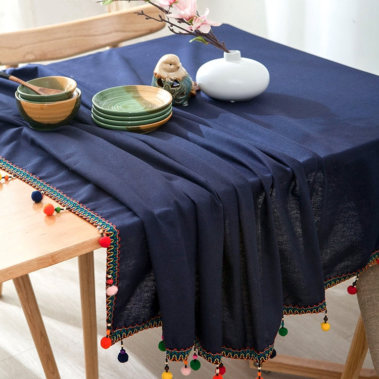ELECTROPRIME New Fashion European Ethnic Style Colorful Ball Tassel Cotton Tablecloth, Size:140x220cm