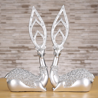 ELECTROPRIME Creative European Style Sika Deer Resin Ornaments Gift Home Decor, Size:28.5*14*7cm(Silver)