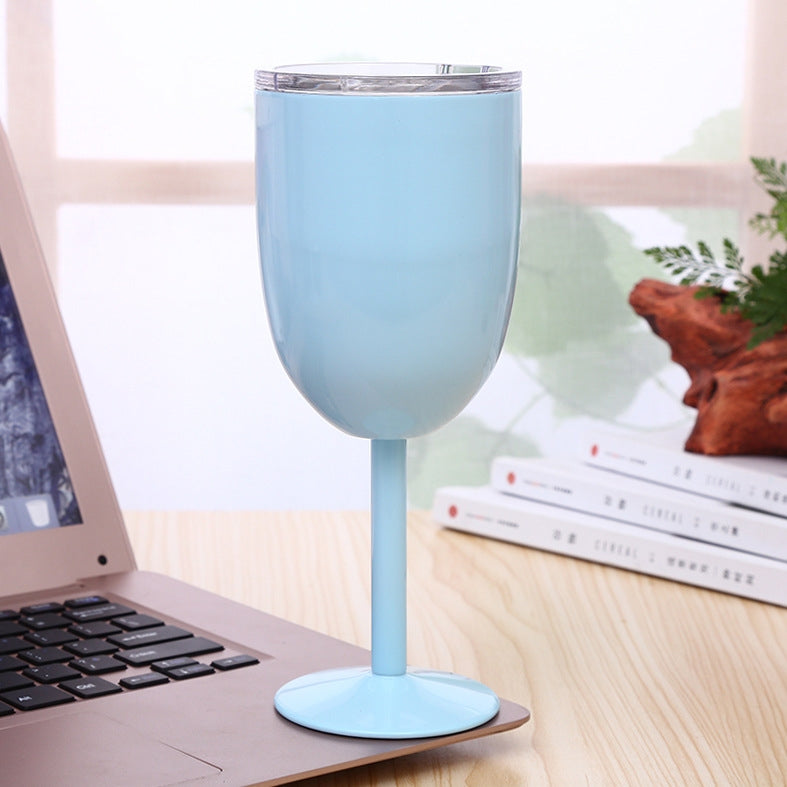 ELECTROPRIME New Fashion Stainless Steel Vacuum Cup Red Wine Cocktail Goblet Creative Gift (Baby Blue)