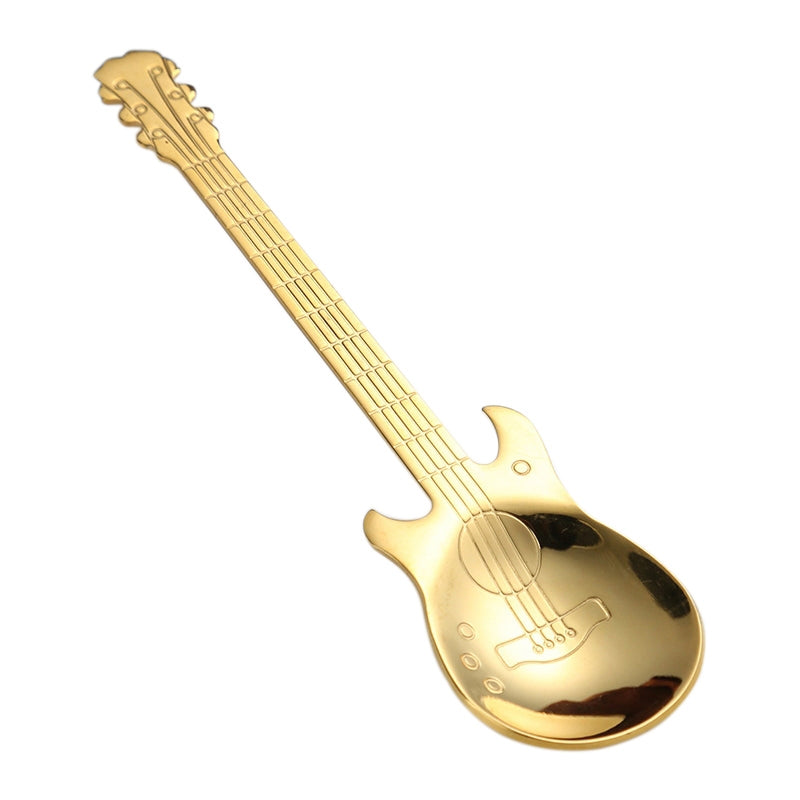ELECTROPRIME Creative Stainless Steel Guitar Shape Coffee Spoon Mixing Spoon(Gold)