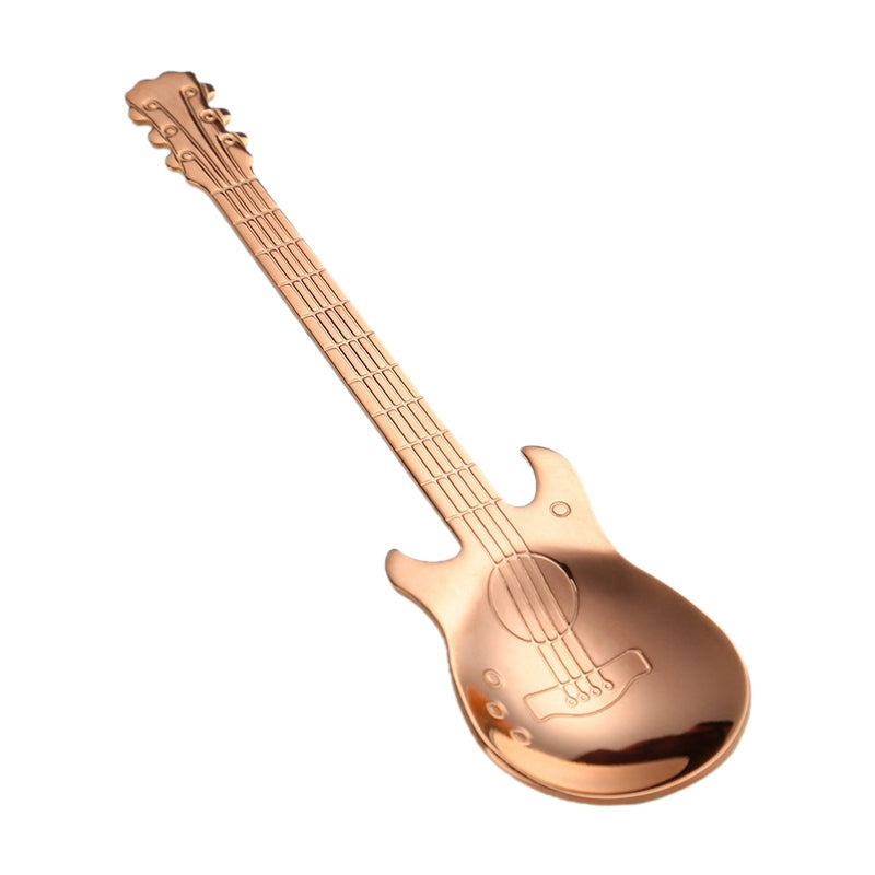 ELECTROPRIME Creative Stainless Steel Guitar Shape Coffee Spoon Mixing Spoon(Rose Gold)