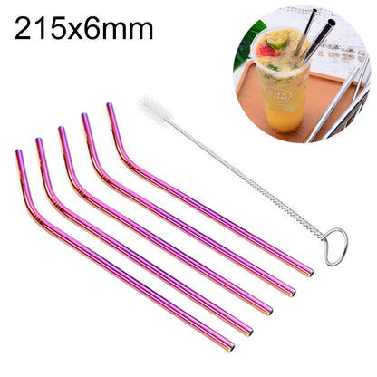 ELECTROPRIME 5pcs Reusable Stainless Steel Bent Drinking Straw + Cleaner Brush Set Kit,  215*6mm(Colour)