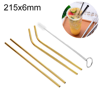 ELECTROPRIME 4pcs Reusable Stainless Steel Drinking Straw + Cleaner Brush Set Kit,  215*6mm(Gold)