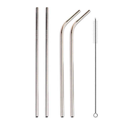 ELECTROPRIME 4pcs Reusable Stainless Steel Drinking Straw + Cleaner Brush Set Kit,  215*6mm(Silver)