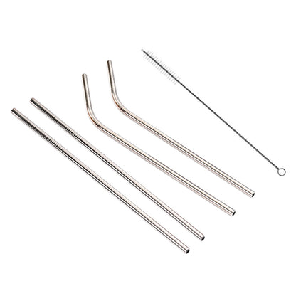 ELECTROPRIME 4pcs Reusable Stainless Steel Drinking Straw + Cleaner Brush Set Kit,  215*6mm(Silver)