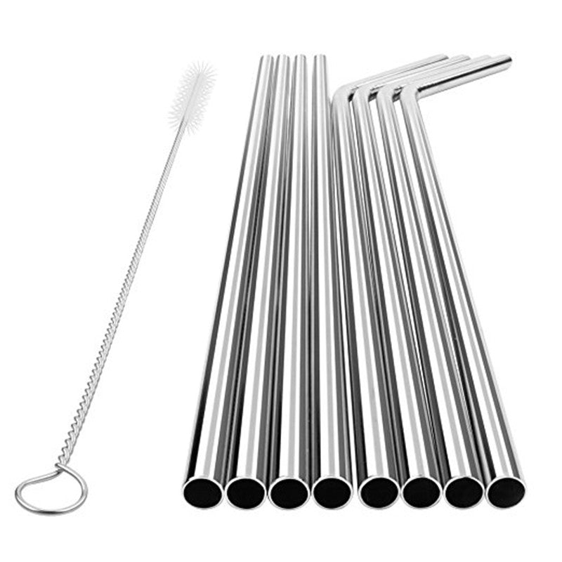 ELECTROPRIME 5pcs Reusable Stainless Steel Bent Drinking Straw + Cleaner Brush Set Kit,  215*8mm(Colour)