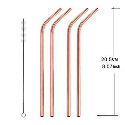 ELECTROPRIME 5pcs Reusable Stainless Steel Bent Drinking Straw + Cleaner Brush Set Kit,  215*8mm(Rose Gold)