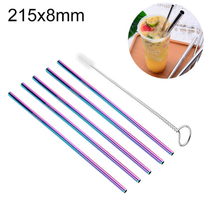 ELECTROPRIME 5pcs Reusable Stainless Steel Straight Drinking Straw + Cleaner Brush Set Kit,  215*8mm(Colour)