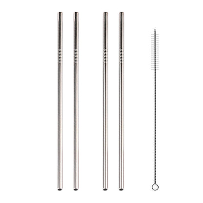 ELECTROPRIME 5pcs Reusable Stainless Steel Straight Drinking Straw + Cleaner Brush Set Kit,  215*8mm(Silver)