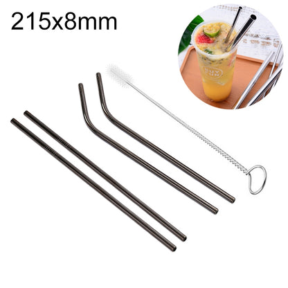 ELECTROPRIME 4pcs Reusable Stainless Steel Drinking Straw + Cleaner Brush Set Kit,  215*8mm(Black)