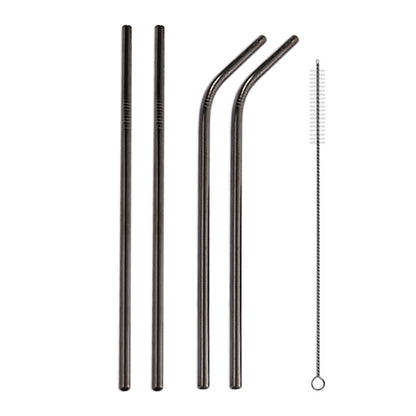 ELECTROPRIME 4pcs Reusable Stainless Steel Drinking Straw + Cleaner Brush Set Kit,  215*8mm(Black)