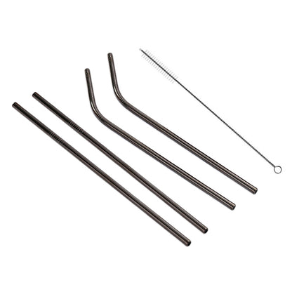 ELECTROPRIME 4pcs Reusable Stainless Steel Drinking Straw + Cleaner Brush Set Kit,  215*8mm(Black)