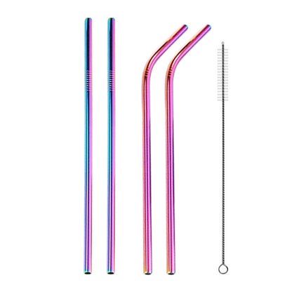 ELECTROPRIME 4pcs Reusable Stainless Steel Drinking Straw + Cleaner Brush Set Kit,  215*8mm(Colour)