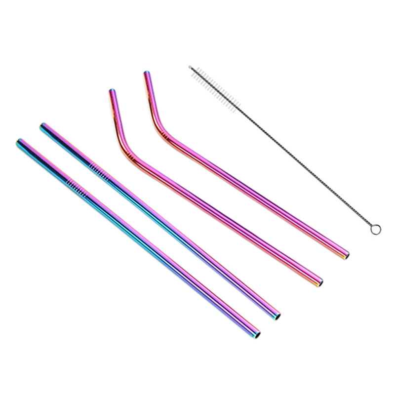 ELECTROPRIME 4pcs Reusable Stainless Steel Drinking Straw + Cleaner Brush Set Kit,  215*8mm(Colour)
