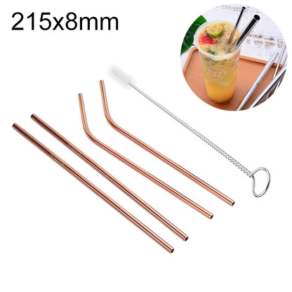 ELECTROPRIME 4pcs Reusable Stainless Steel Drinking Straw + Cleaner Brush Set Kit,  215*8mm(Rose Gold)
