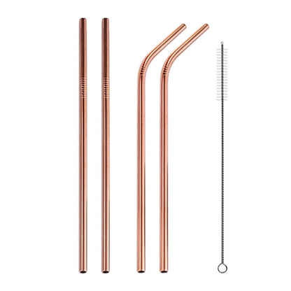 ELECTROPRIME 4pcs Reusable Stainless Steel Drinking Straw + Cleaner Brush Set Kit,  215*8mm(Rose Gold)