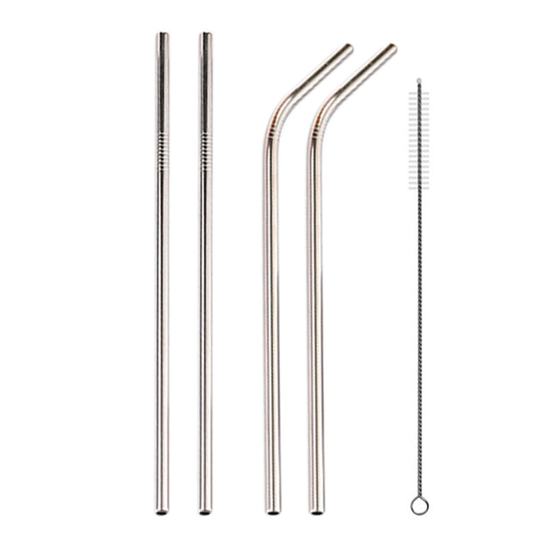 ELECTROPRIME 4pcs Reusable Stainless Steel Drinking Straw + Cleaner Brush Set Kit,  215*8mm(Silver)