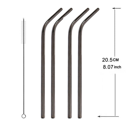 ELECTROPRIME 5pcs Reusable Stainless Steel Bent Drinking Straw + Cleaner Brush Set Kit,  266*6mm(Black)