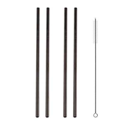 ELECTROPRIME 5pcs Reusable Stainless Steel Straight Drinking Straw + Cleaner Brush Set Kit,  266*6mm(Black)
