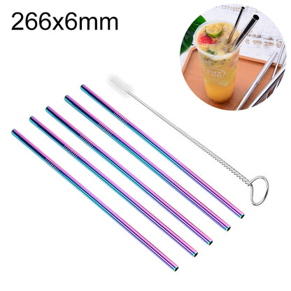 ELECTROPRIME 5pcs Reusable Stainless Steel Straight Drinking Straw + Cleaner Brush Set Kit,  266*6mm(Colour)