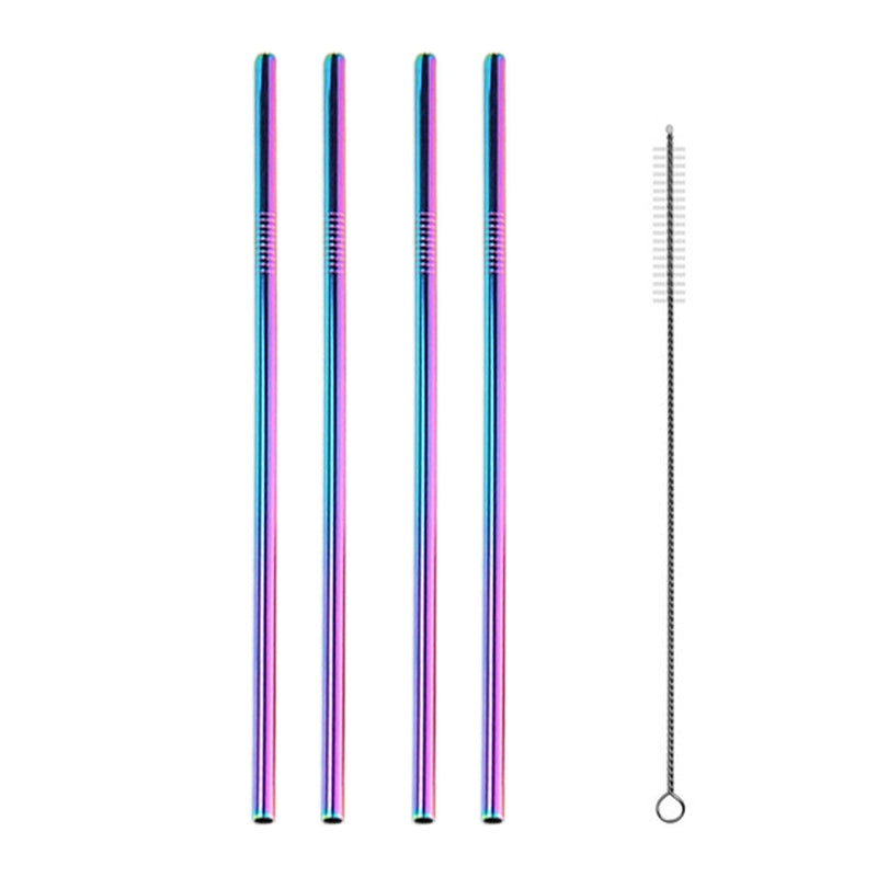 ELECTROPRIME 5pcs Reusable Stainless Steel Straight Drinking Straw + Cleaner Brush Set Kit,  266*6mm(Colour)