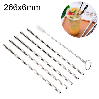 ELECTROPRIME 5pcs Reusable Stainless Steel Straight Drinking Straw + Cleaner Brush Set Kit,  266*6mm(Silver)