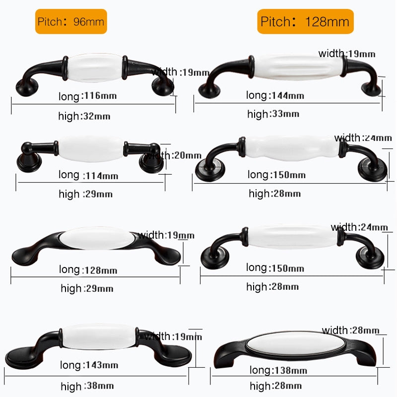 ELECTROPRIME 2 PCS 5003_128 Black and White Ceramic Closet Cabinet Handle Pitch: 128mm
