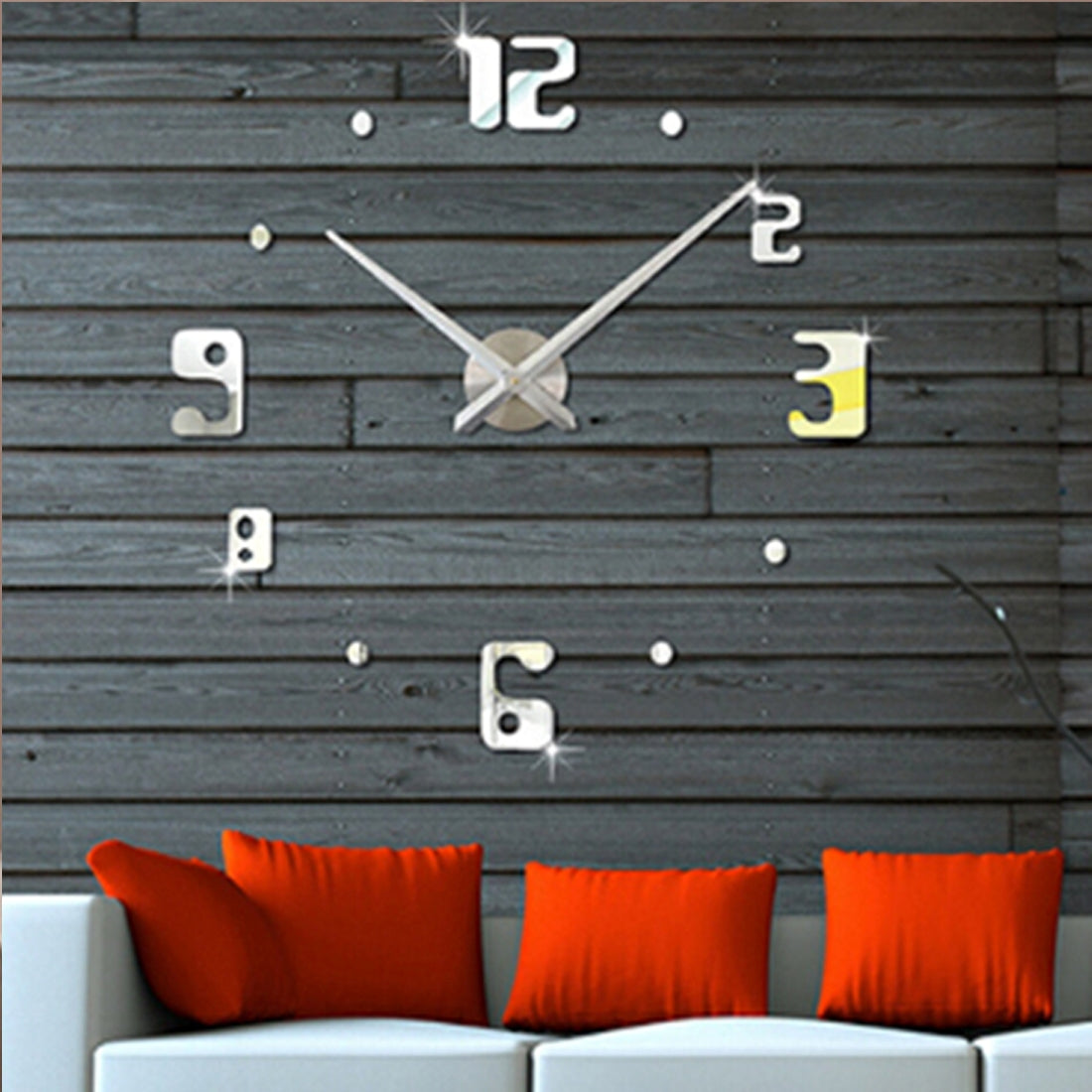 ELECTROPRIME Bedroom Home Decor Frameless Large Number 3D Mirror DIY Wall Sticker Mute Clock, Size: 100*100cm(Silver)