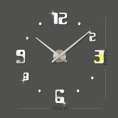 ELECTROPRIME Bedroom Home Decor Frameless Large Number 3D Mirror DIY Wall Sticker Mute Clock, Size: 100*100cm(Silver)