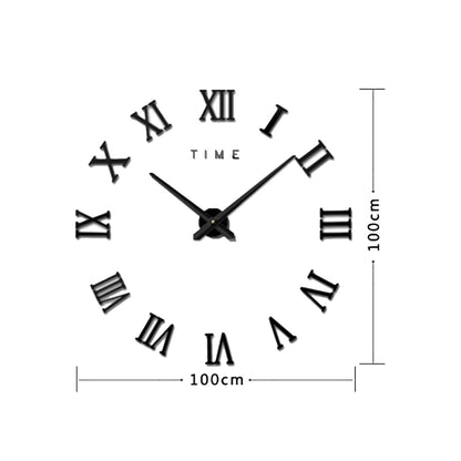 ELECTROPRIME Bedroom Home Decoration Frameless Roman Numeral Large DIY Wall Sticker Mute Clock, Size: 100*100cm(Black)
