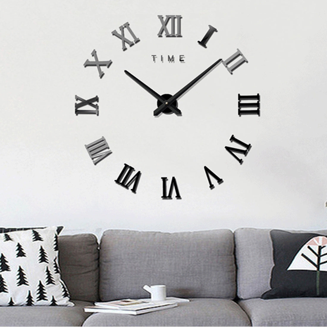 ELECTROPRIME Bedroom Home Decoration Frameless Roman Numeral Large DIY Wall Sticker Mute Clock, Size: 100*100cm(Black)
