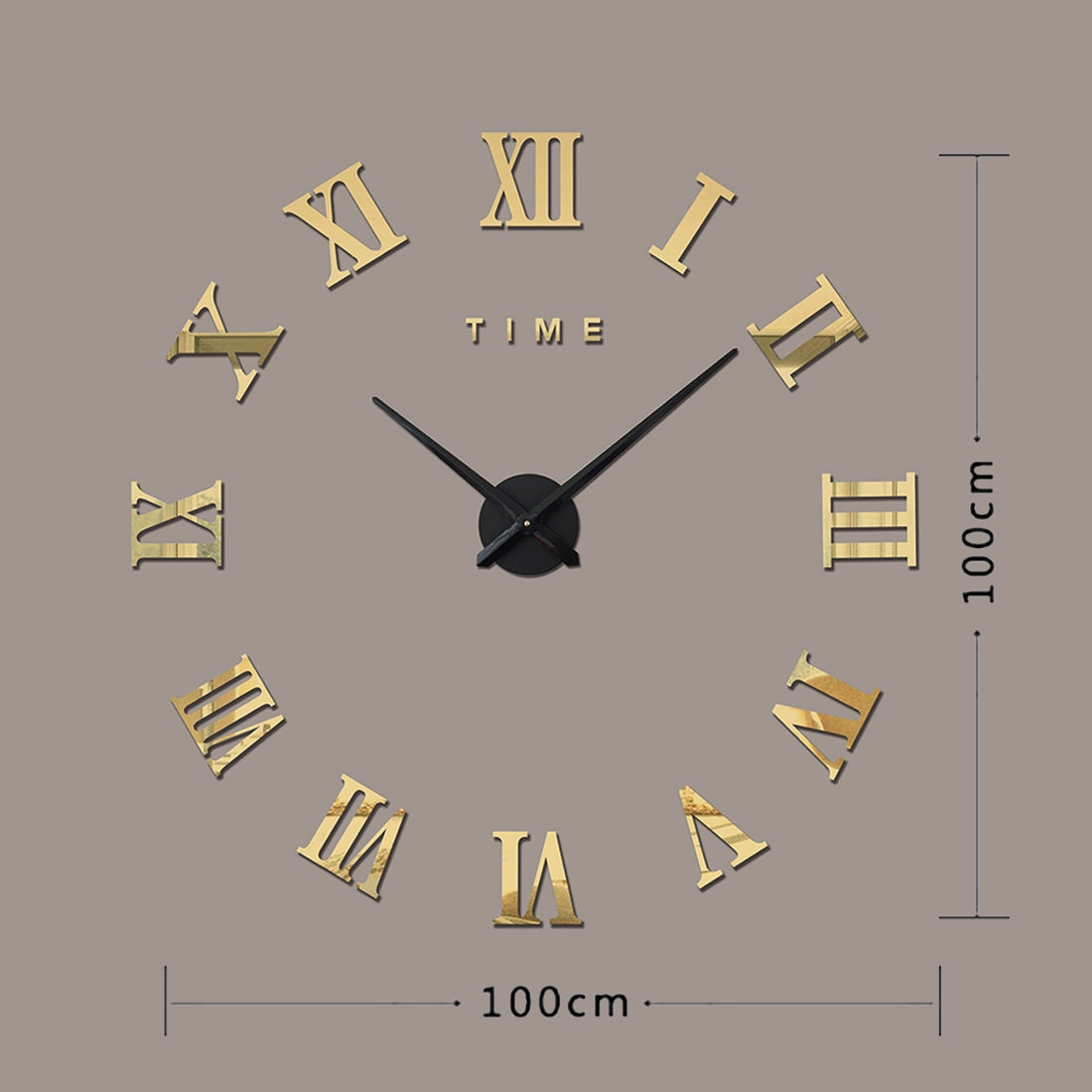 ELECTROPRIME Bedroom Home Decoration Frameless Roman Numeral Large DIY Wall Sticker Mute Clock, Size: 100*100cm(Gold)