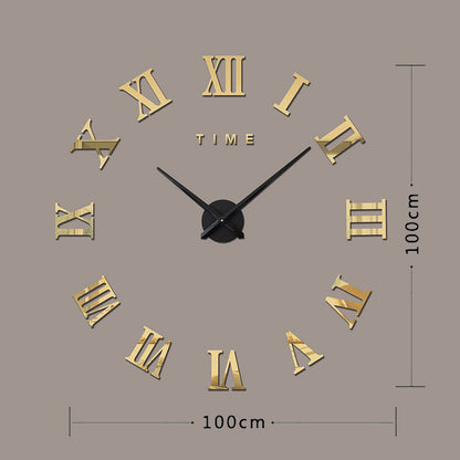 ELECTROPRIME Bedroom Home Decoration Frameless Roman Numeral Large DIY Wall Sticker Mute Clock, Size: 100*100cm(Gold)
