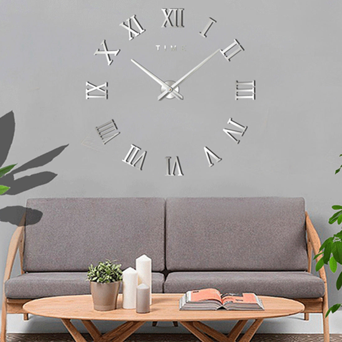 ELECTROPRIME Bedroom Home Decoration Frameless Roman Numeral Large DIY Wall Sticker Mute Clock, Size: 100*100cm(Silver)