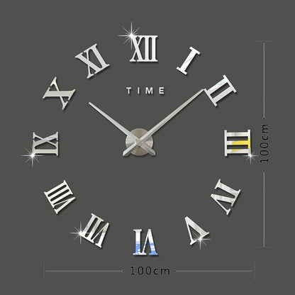 ELECTROPRIME Bedroom Home Decoration Frameless Roman Numeral Large DIY Wall Sticker Mute Clock, Size: 100*100cm(Silver)