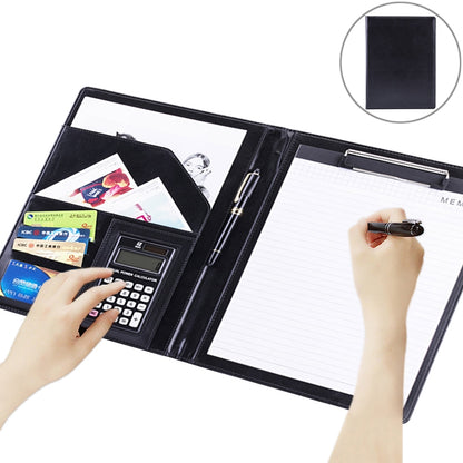 ELECTROPRIME Office Supplies Business Style Leather Document Folder with 30-pages A4 Note Pad & Calculator (Black)