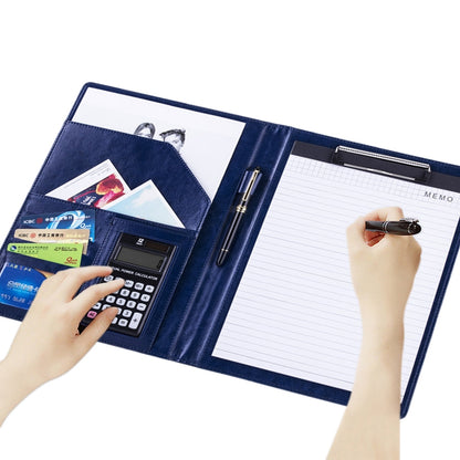 ELECTROPRIME Office Supplies Business Style Leather Document Folder with 30-pages A4 Note Pad & Calculator (Blue)