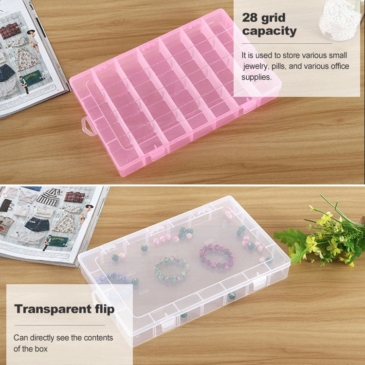 ELECTROPRIME Plastic Organizer Container Storage Box 28 Slots Removable Grid Compartment for Jewelry Earring Fishing Hook Small Accessories(Pink)
