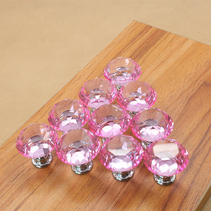 ELECTROPRIME 30mm K9 Clear Crystal Glass Chromium-plated One-hole Drawer Handle(Pink)