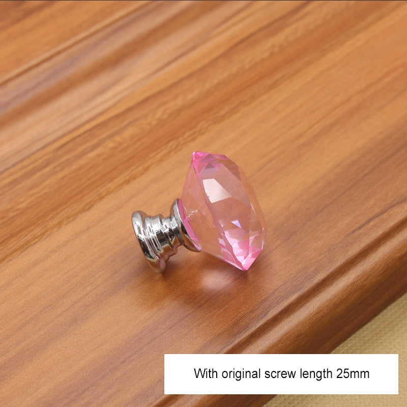 ELECTROPRIME 30mm K9 Clear Crystal Glass Chromium-plated One-hole Drawer Handle(Pink)