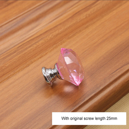 ELECTROPRIME 30mm K9 Clear Crystal Glass Chromium-plated One-hole Drawer Handle(Pink)