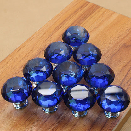ELECTROPRIME 30mm K9 Clear Crystal Glass Chromium-plated One-hole Drawer Handle(Blue)