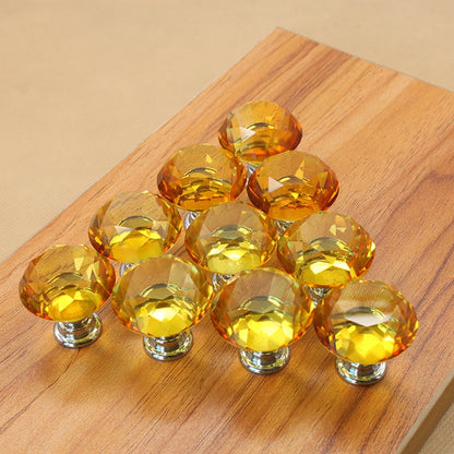 ELECTROPRIME 30mm K9 Clear Crystal Glass Chromium-plated One-hole Drawer Handle(Yellow)