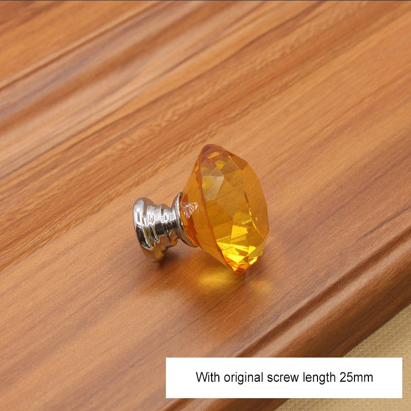 ELECTROPRIME 30mm K9 Clear Crystal Glass Chromium-plated One-hole Drawer Handle(Yellow)